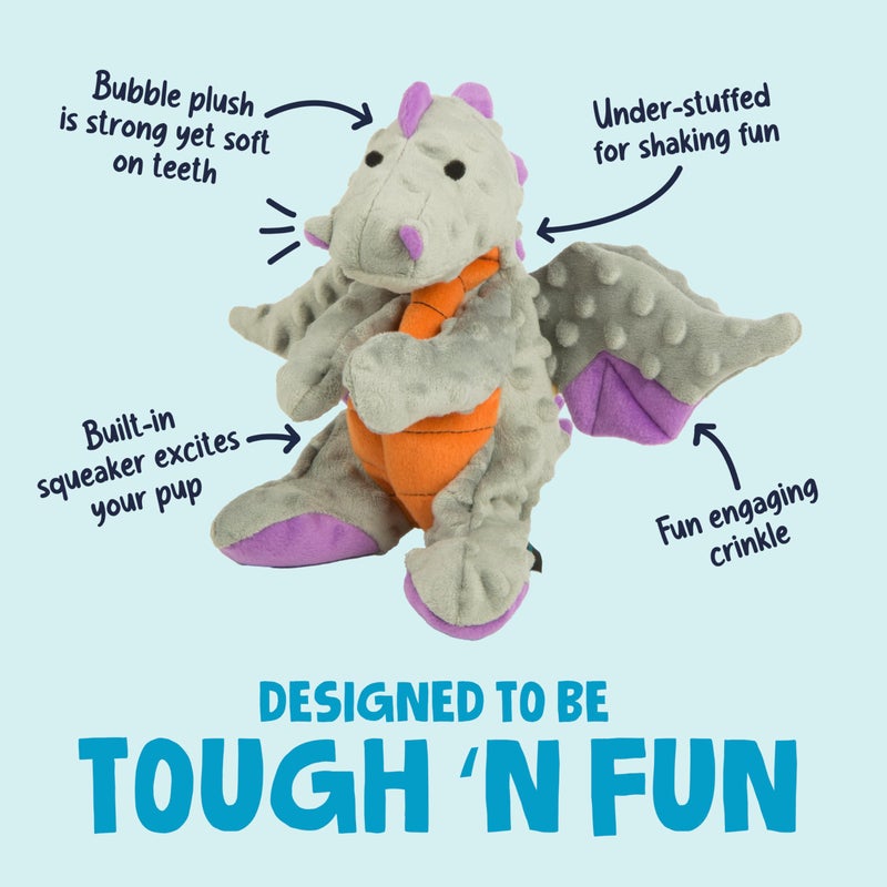 goDog Dragons Squeaky Plush Dog Toy with Chew Guard Technology, Durable Fabric & Squeaker for Active Play, Gray, Large - Image 2